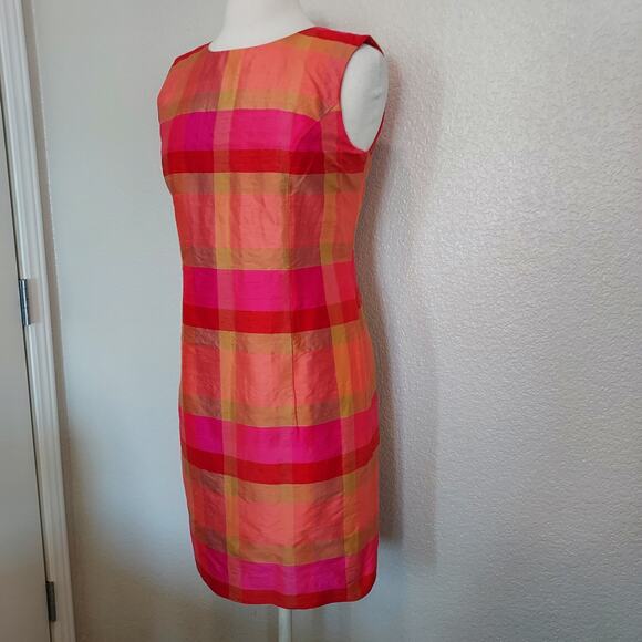 Liz Claiborne Pink Orange Block Pattern Silk Sheath Dress Size 6 - Picture 7 of 15